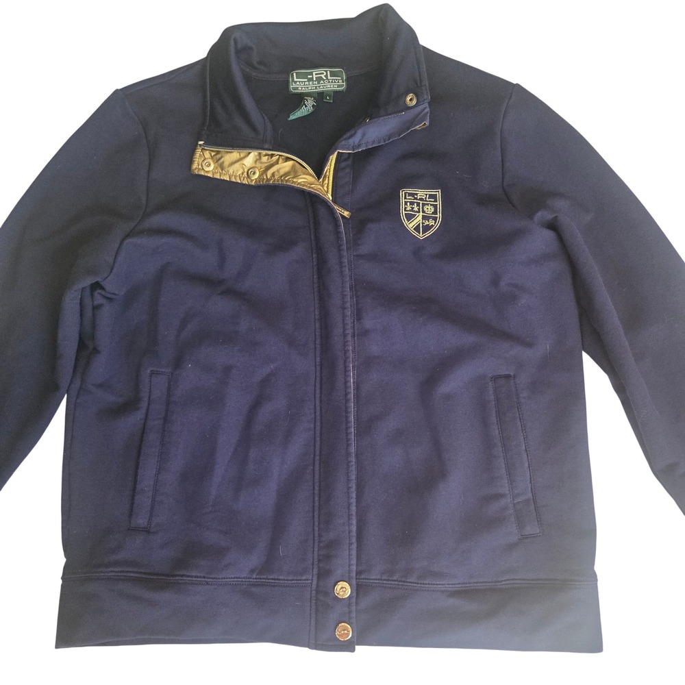 Lauren Ralph Lauren Active Navy Blue Gold Crest Full Zip Track Jacket Large L